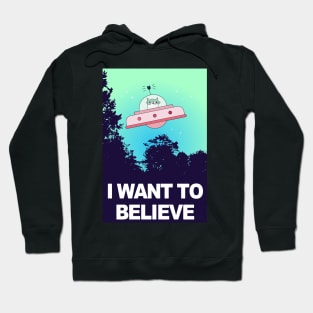 I Want To Believe Alien UFO Area 51 SciFi Cat Meme 1990s Hoodie